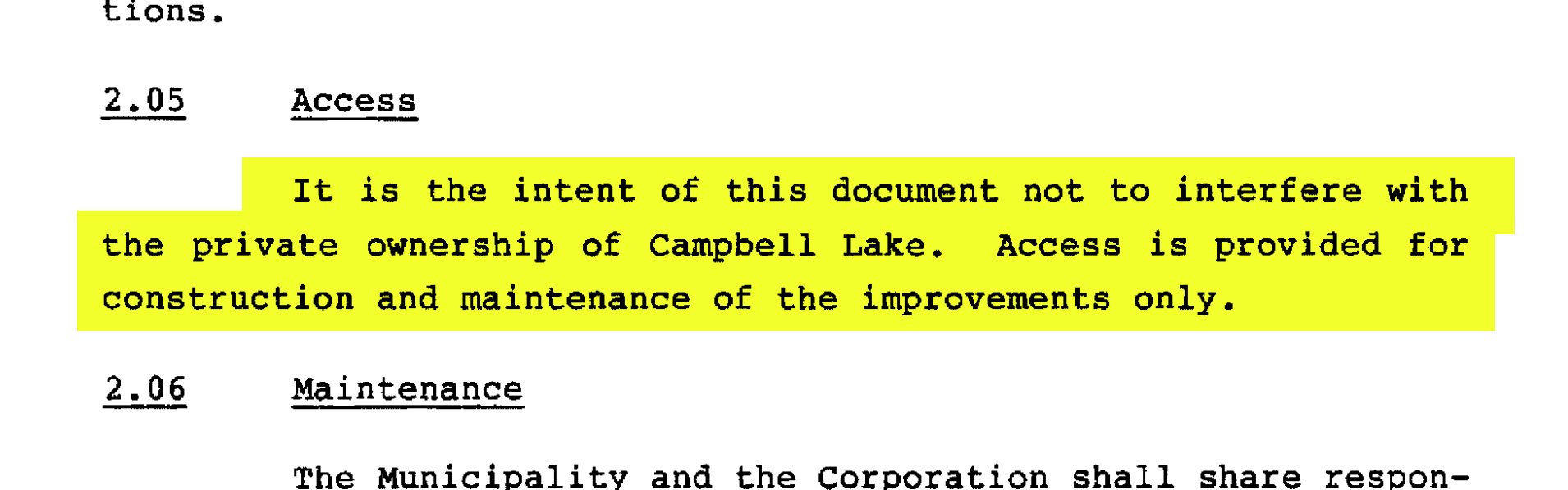 Quote from agreement between Campbell Lake HOA and Municipality of Anchorage