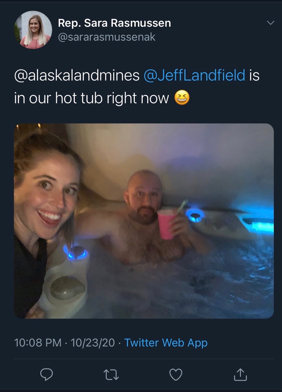 Sara Rasmussen with Jeff Landfield in hot tub