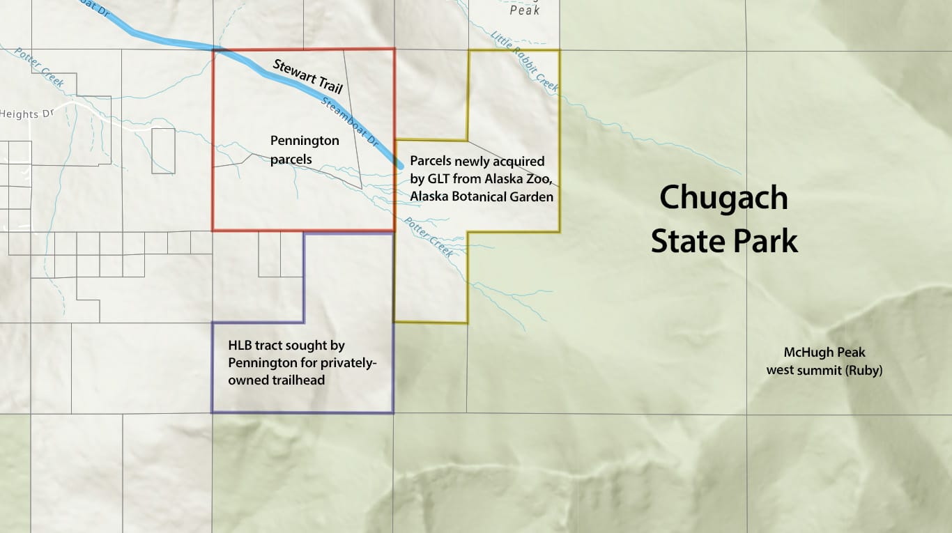 Map showing Brandy Pennington attempt to privatize Chugach State Park access