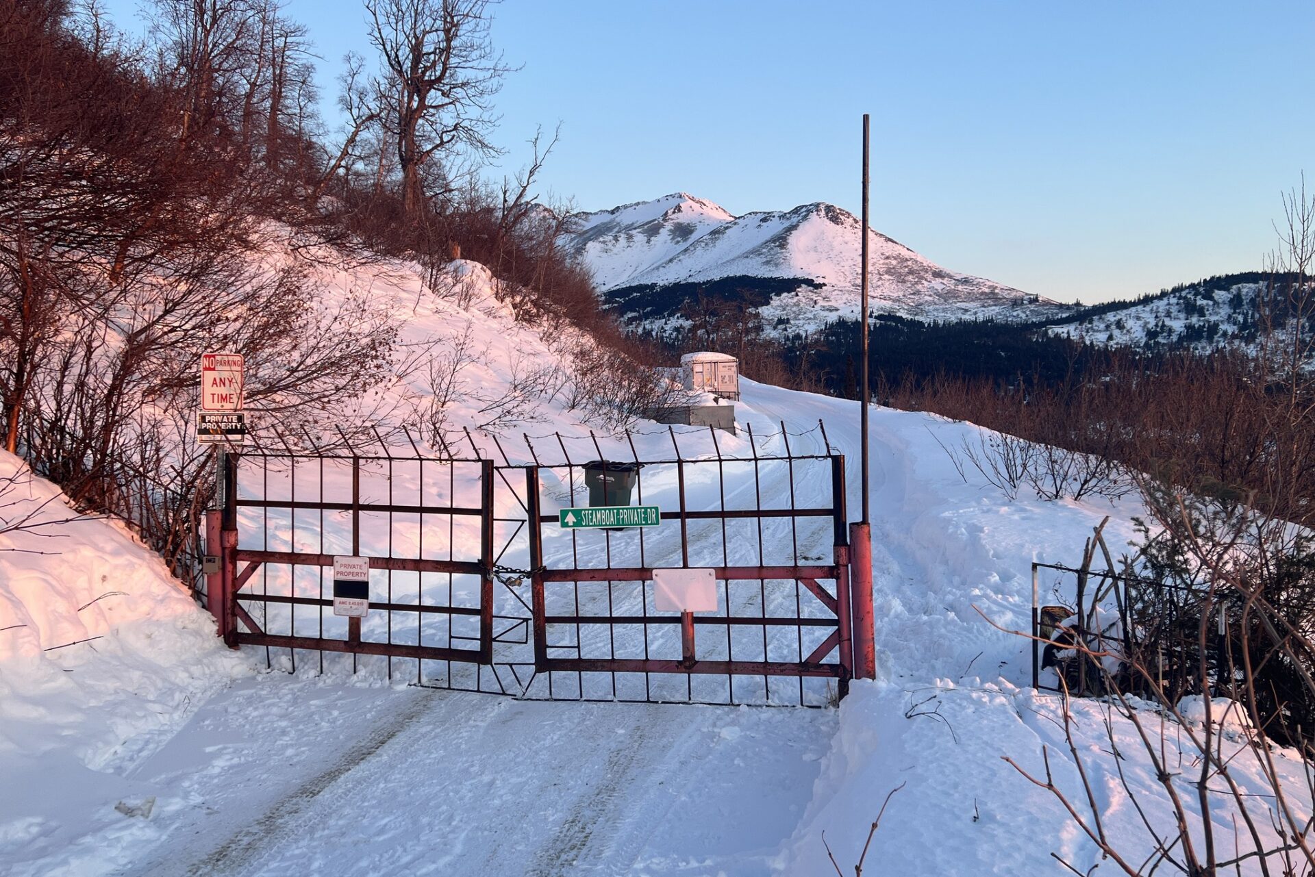 Frank Pugh's gate across the Stewart Trail, with a section removed to allow public access